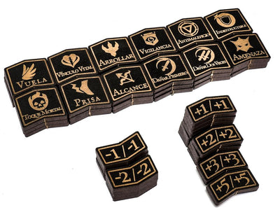 Tokens: Fichas MTG Habilidades y Modificadores - Madera (64) | Accesorios para juegos de cartas coleccionables en PiedraBruja Chile