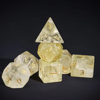 Gema Preciosa - Cuarzo Limon | Dados para juegos de rol y mesa en PiedraBruja Chile