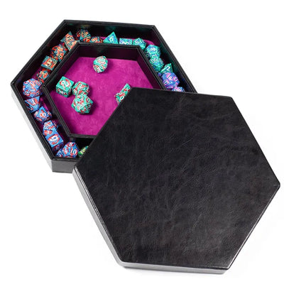 Caja/Bandeja Negra - Hexagonal Doble Fila en Rosado | Dados para juegos de rol y mesa en PiedraBruja Chile