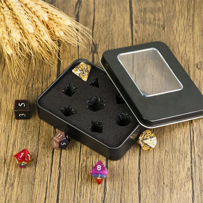 Caja de Metal - Negra con Ventana | Dados para juegos de rol y mesa en PiedraBruja Chile