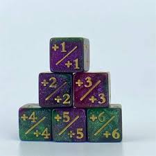 Dados Magic D6 contador +1/+1 Morado Verde