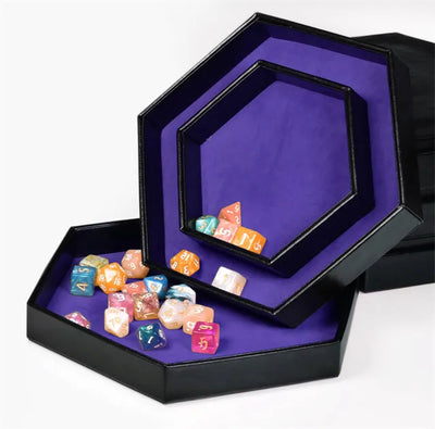 Caja/Bandeja Negra - Hexagonal Doble Fila en Purpura | Dados para juegos de rol y mesa en PiedraBruja Chile