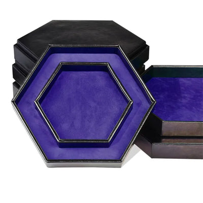 Caja/Bandeja Negra - Hexagonal Doble Fila en Purpura | Dados para juegos de rol y mesa en PiedraBruja Chile
