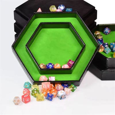 Caja/Bandeja Negra - Hexagonal Doble Fila en Verde | Dados para juegos de rol y mesa en PiedraBruja Chile