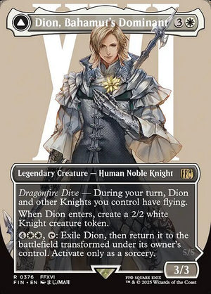 Dion, Bahamut's Dominant // Bahamut, Warden of Light Borderless (ingles) 376 | Singles MTG en PiedraBruja