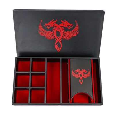 Caja de Cuero + Torre de Dados - Modular en Rojo y Negro | Dados para juegos de rol y mesa en PiedraBruja Chile