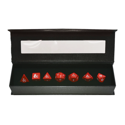Set 7 Dados - Heavy Metal Red and White RPG | Dados para juegos de rol y mesa en PiedraBruja Chile