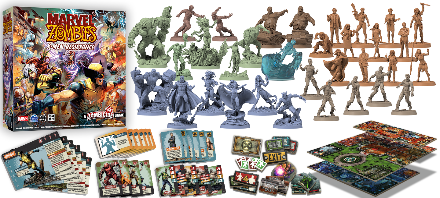 Contenido de Marvel zombies x-men resistance juego de mesa con mecánica de zombicide
