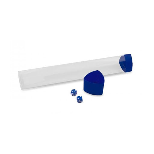 Tubo Porta Playmat BCW Transparente Tapa Azul con Dados