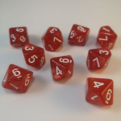 10d10 Marmolado Rojo | Dados para juegos de rol y mesa en PiedraBruja Chile