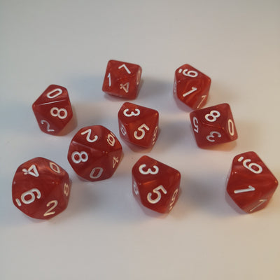 10d10 Marmolado Rojo | Dados para juegos de rol y mesa en PiedraBruja Chile