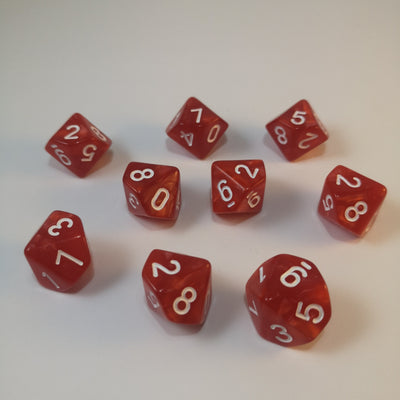 10d10 Marmolado Rojo | Dados para juegos de rol y mesa en PiedraBruja Chile