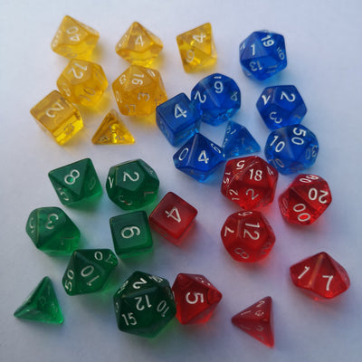 Mini Dados: 4 Set Arco Iris (28 Dados) | Dados para juegos de rol y mesa en PiedraBruja Chile
