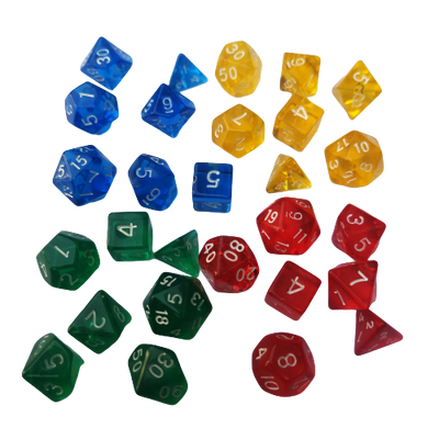 Mini Dados: 4 Set Arco Iris (28 Dados) | Dados para juegos de rol y mesa en PiedraBruja Chile