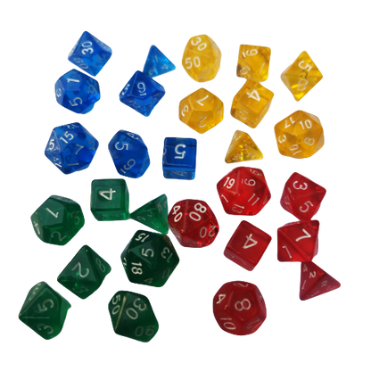 Mini Dados: 4 Set Arco Iris (28 Dados)
