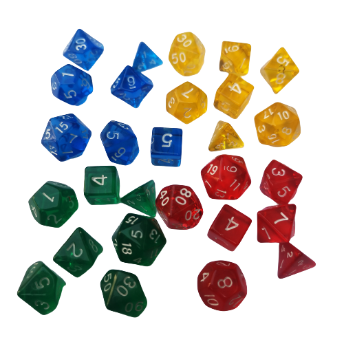 Mini Dados: 4 Set Arco Iris (28 Dados)